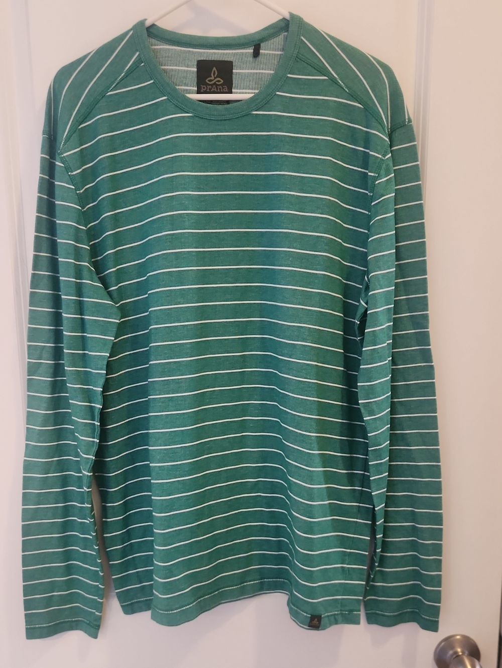 Prana Green and White Striped Long-Sleeve Tee